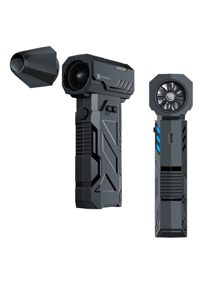 بورترونيكس Portronics Tornado, Mini Handheld High Speed Air Duster, Rechargeable Type-C, for Cleaning Computers, Cars, Backyard and Home Appliances, Cordless & Compact, Adjustable Speed, Up to 130000 RPM (Black) - Image 1